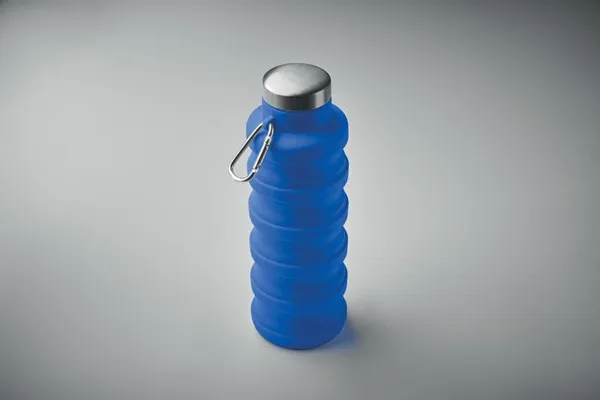 Blauwe opvouwbare siliconen drinkfles met karabijnhaak
