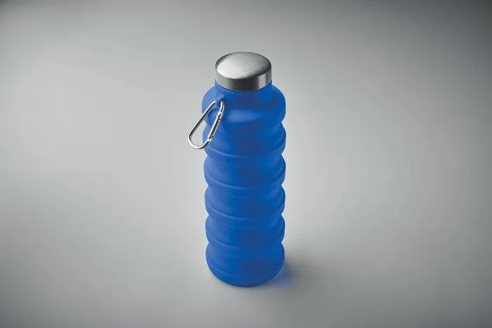 Blauwe opvouwbare siliconen drinkfles met karabijnhaak