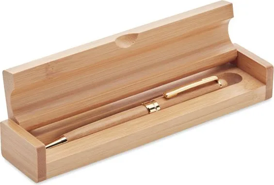 Bamboe balpen in bijpassend bamboe doosje